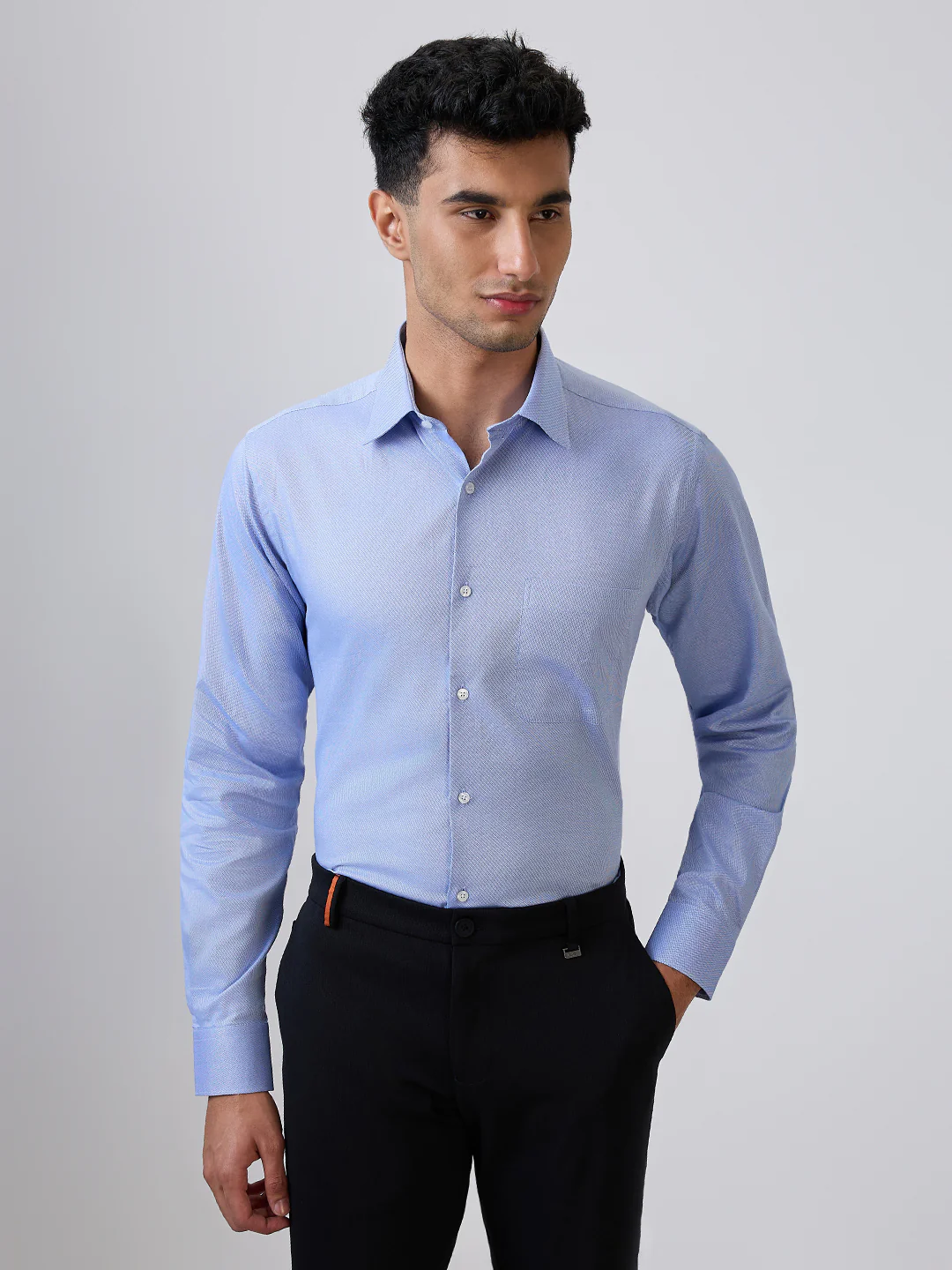 Raymond Men Blue Structure Slim Fit Cotton Formal Shirt - Image 2