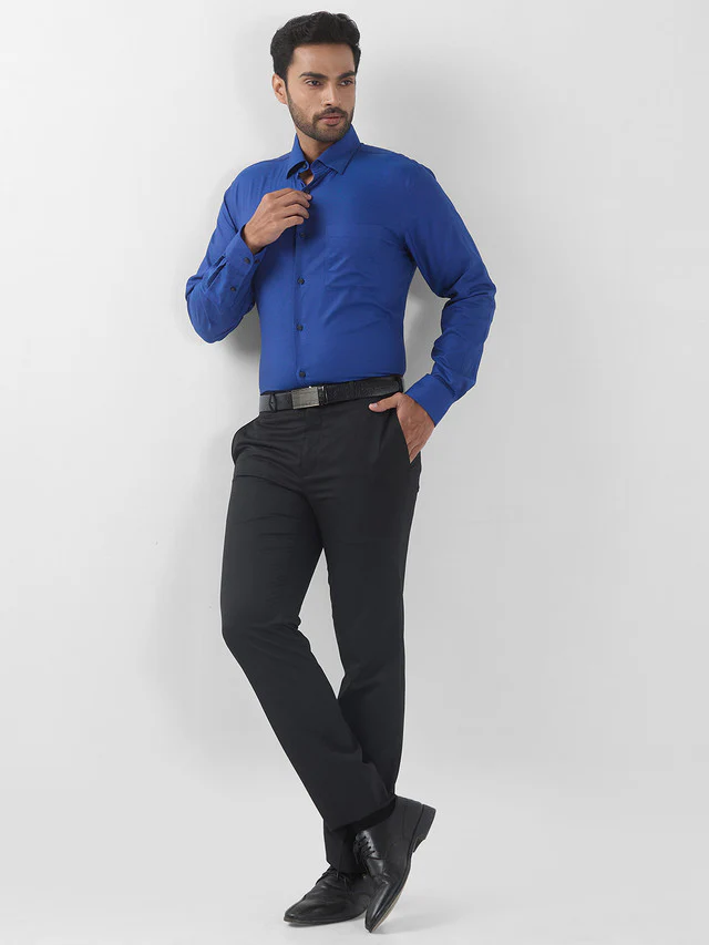 Raymond Men Blue Structure Slim Fit Cotton Formal Shirt - Image 5