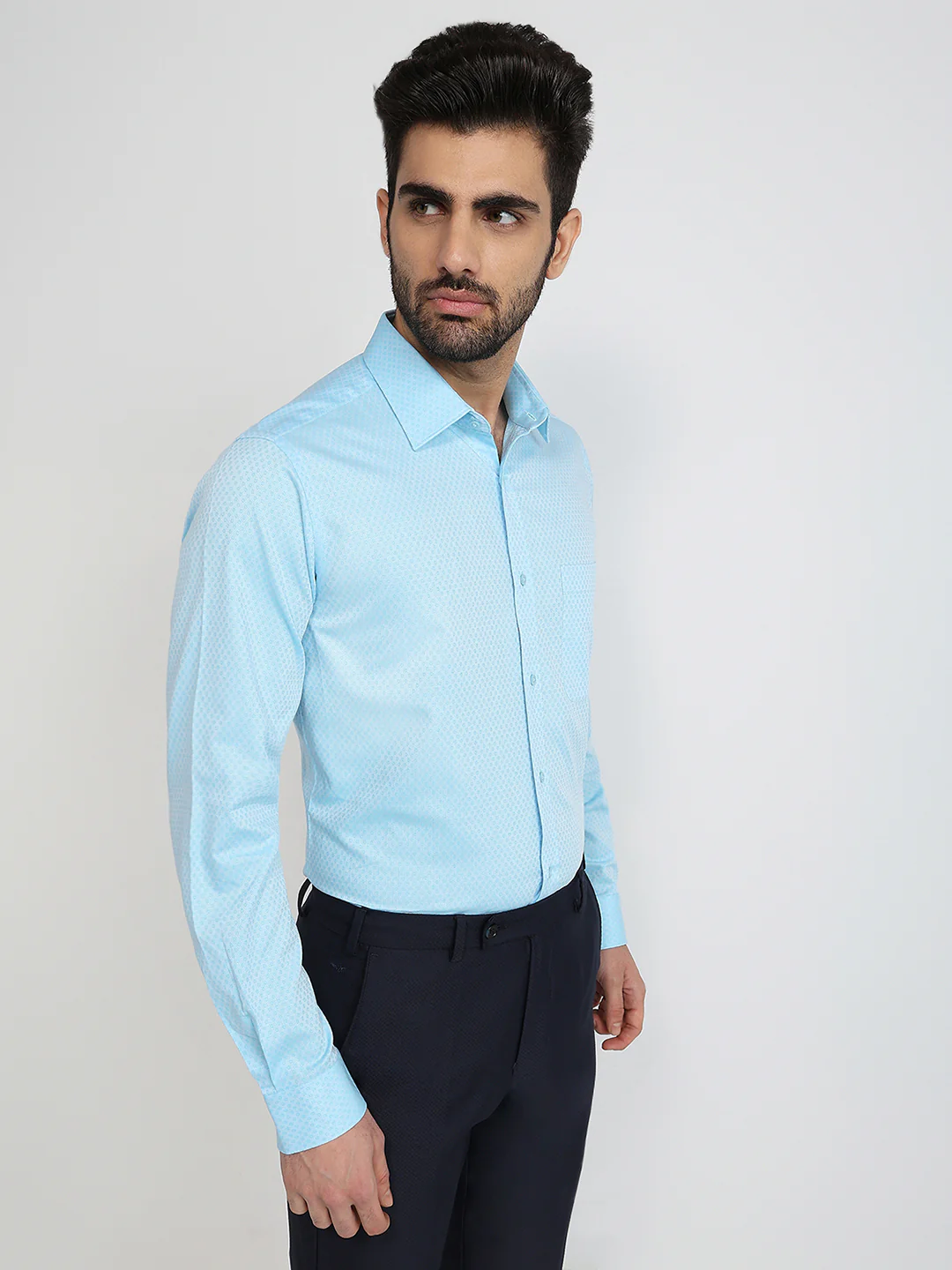 Raymond Men Blue Structure Slim Fit Cotton Formal Shirt - Image 3