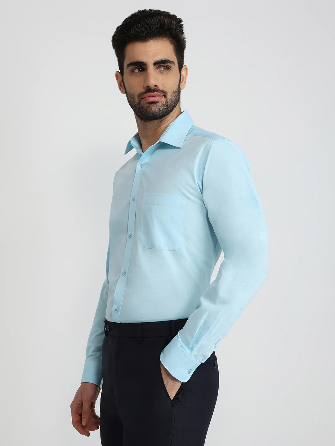 Raymond Men Blue Structure Slim Fit Cotton Formal Shirt - Image 2