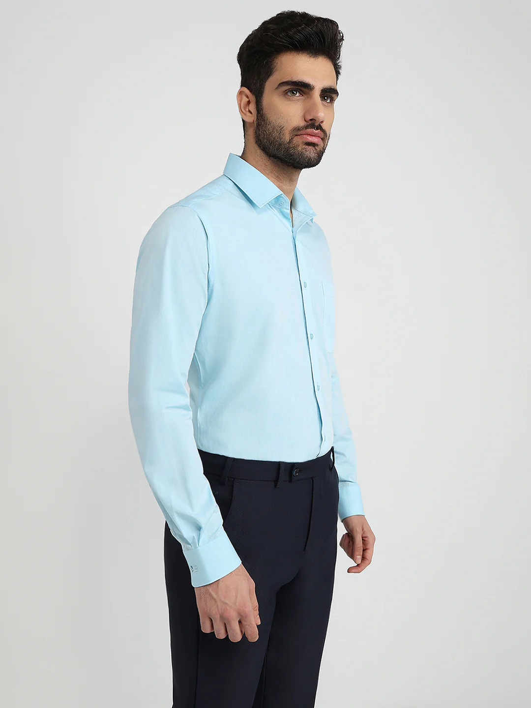 Raymond Men Blue Structure Slim Fit Cotton Formal Shirt - Image 3