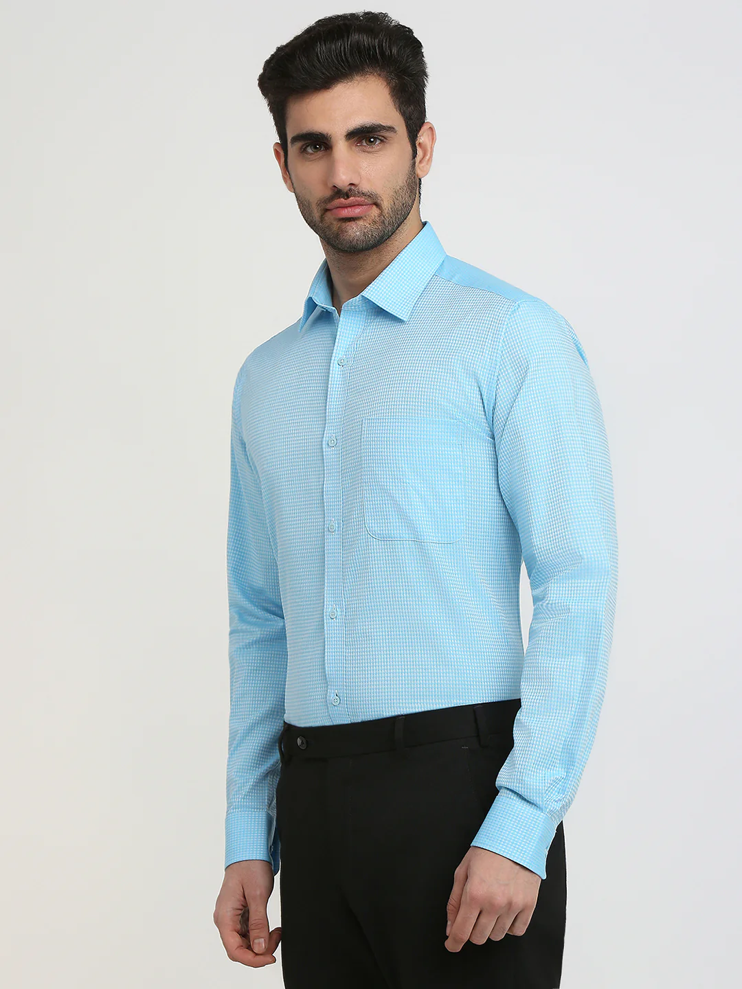 Raymond Men Blue Structure Slim Fit Cotton Formal Shirt - Image 2