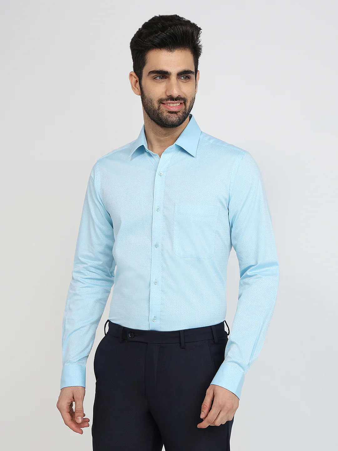 Raymond Men Blue Structure Slim Fit Cotton Formal Shirt
