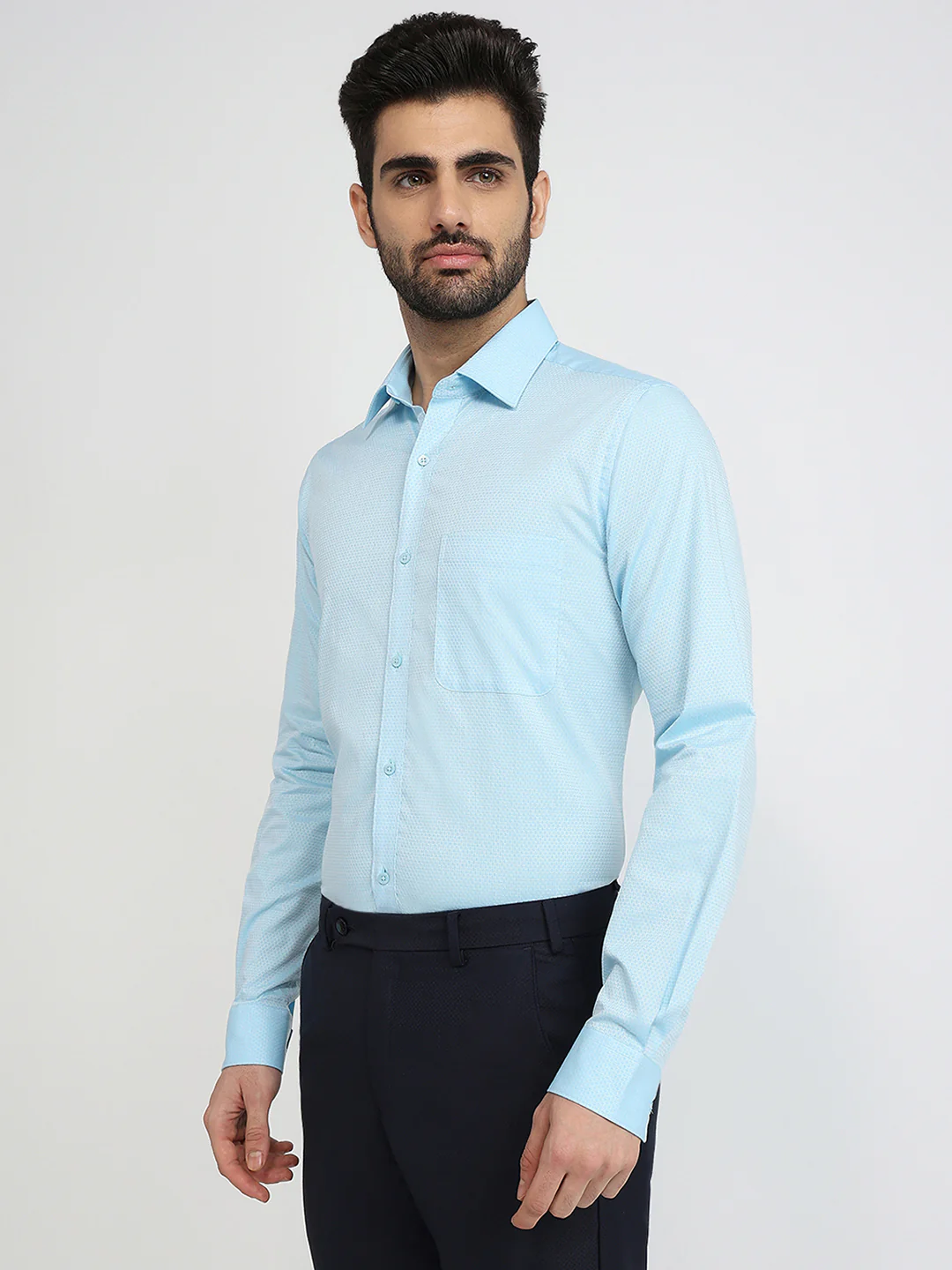 Raymond Men Blue Structure Slim Fit Cotton Formal Shirt - Image 2