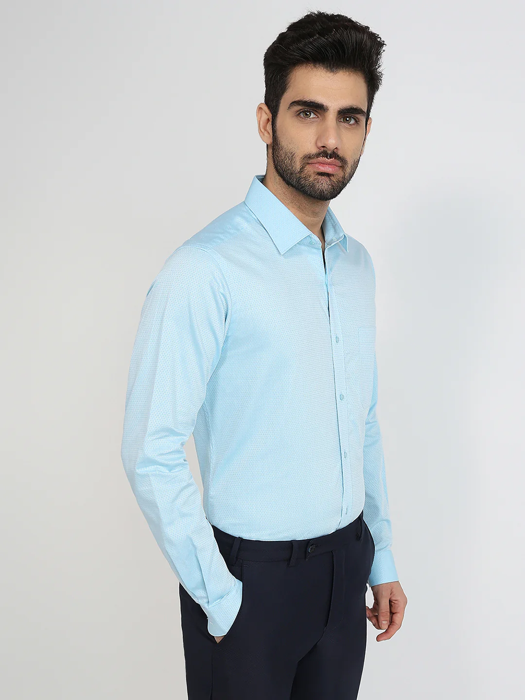 Raymond Men Blue Structure Slim Fit Cotton Formal Shirt - Image 3