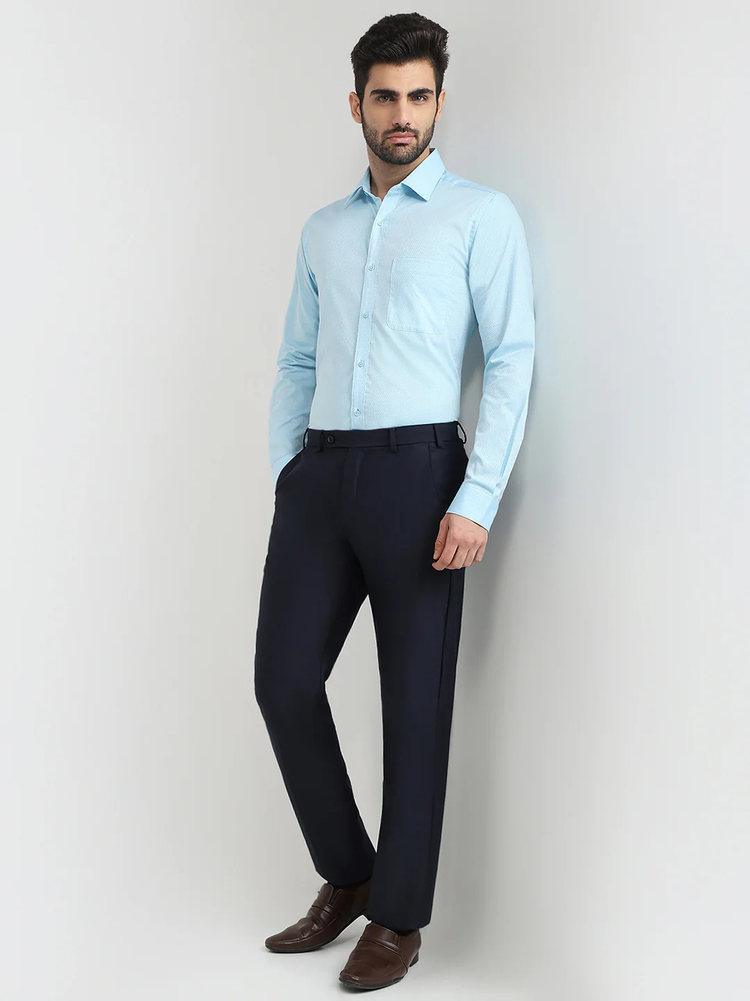 Raymond Men Blue Structure Slim Fit Cotton Formal Shirt - Image 5