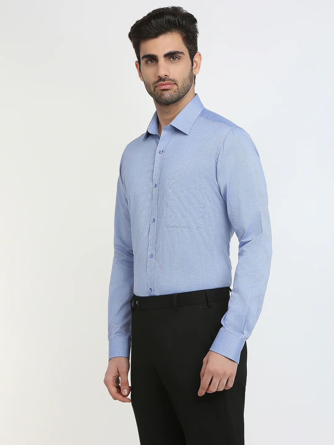 Raymond Men Blue Structure Slim Fit Cotton Formal Shirt - Image 2