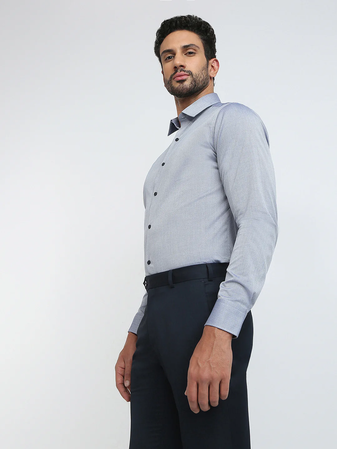Raymond Men Blue Structure Slim Fit Cotton Formal Shirt - Image 3