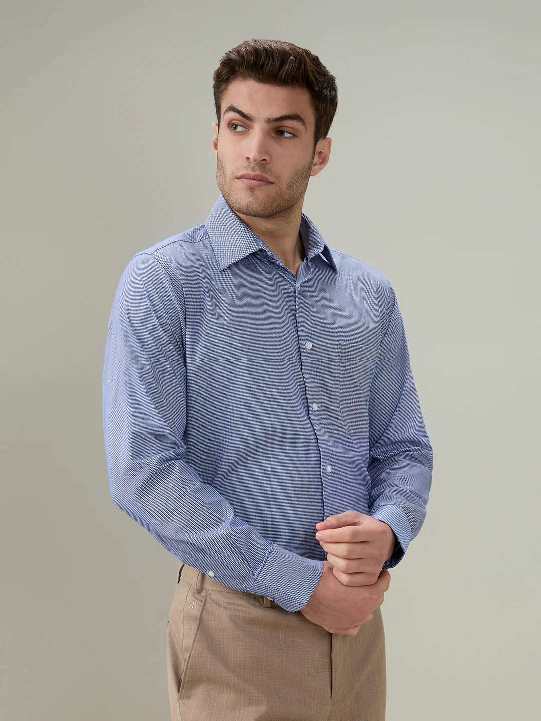 Raymond Men Blue Structure Slim Fit Cotton Full Sleeve Formal Shirt - Image 3