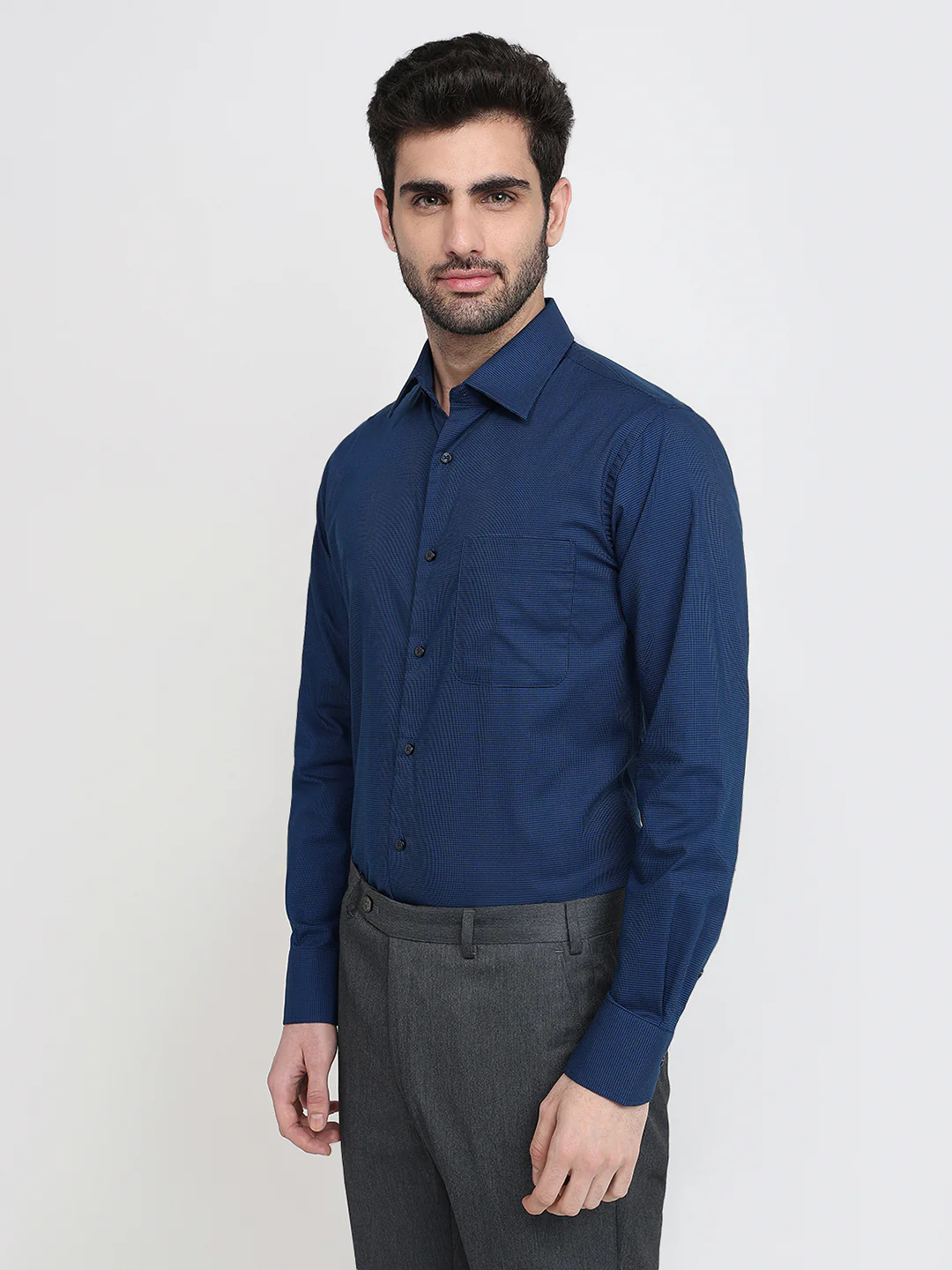 Raymond Men Blue Structure Slim Fit Cotton Full Sleeve Formal Shirt - Image 2