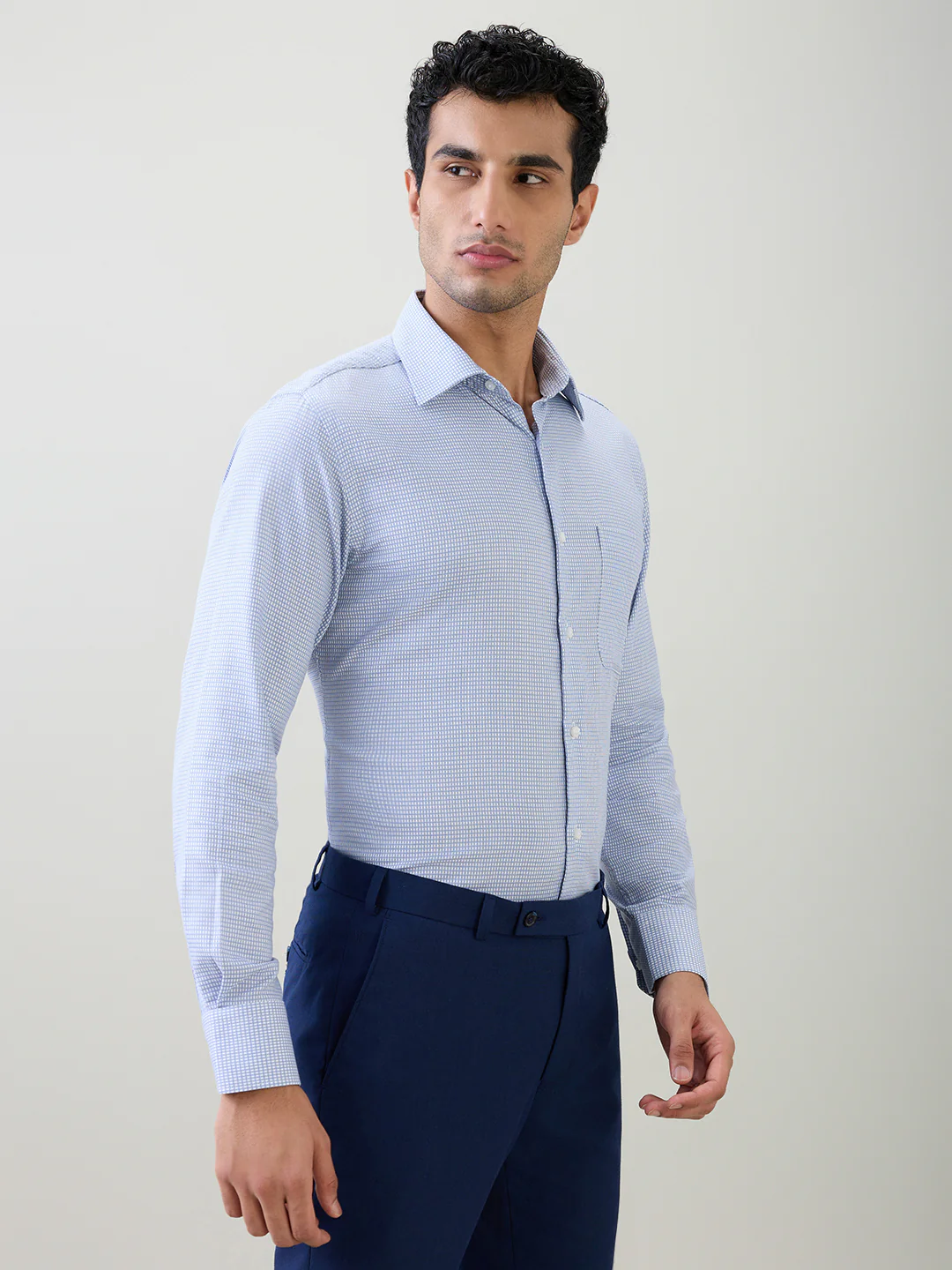 Raymond Men Blue Structure Slim Fit Cotton Full Sleeve Formal Shirt - Image 2