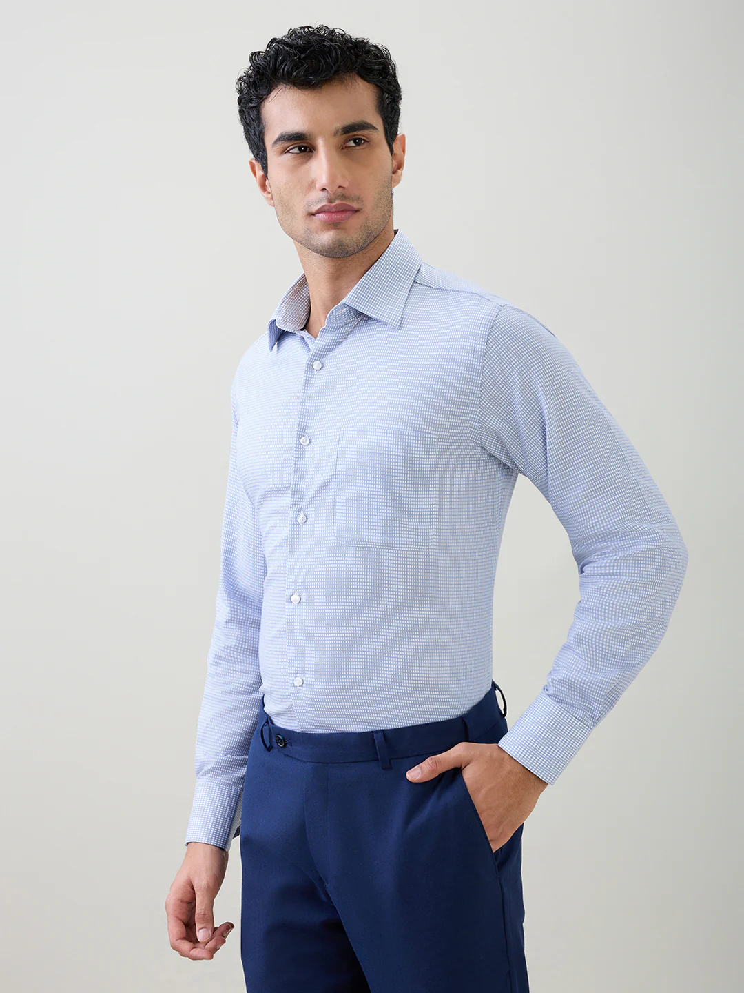 Raymond Men Blue Structure Slim Fit Cotton Full Sleeve Formal Shirt - Image 3
