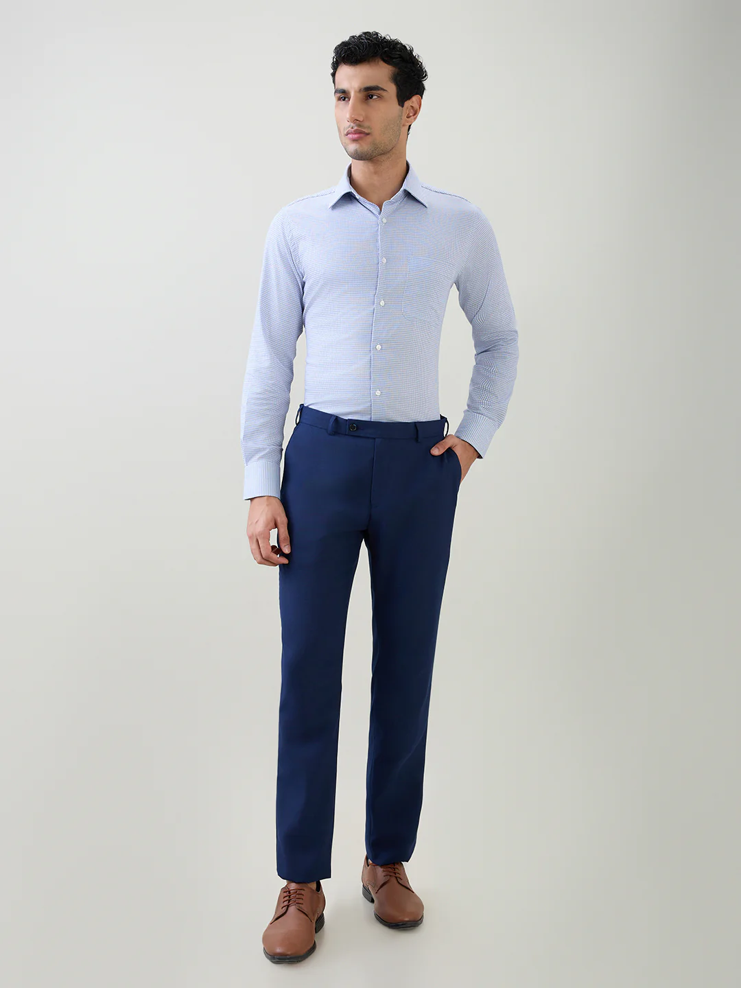 Raymond Men Blue Structure Slim Fit Cotton Full Sleeve Formal Shirt - Image 5