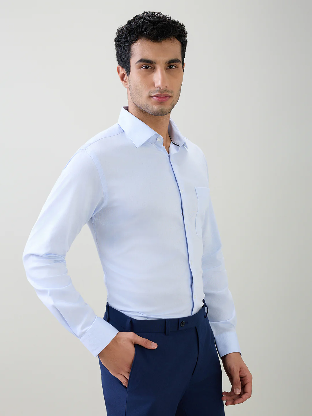 Raymond Men Blue Structure Slim Fit Cotton Full Sleeve Formal Shirt - Image 2
