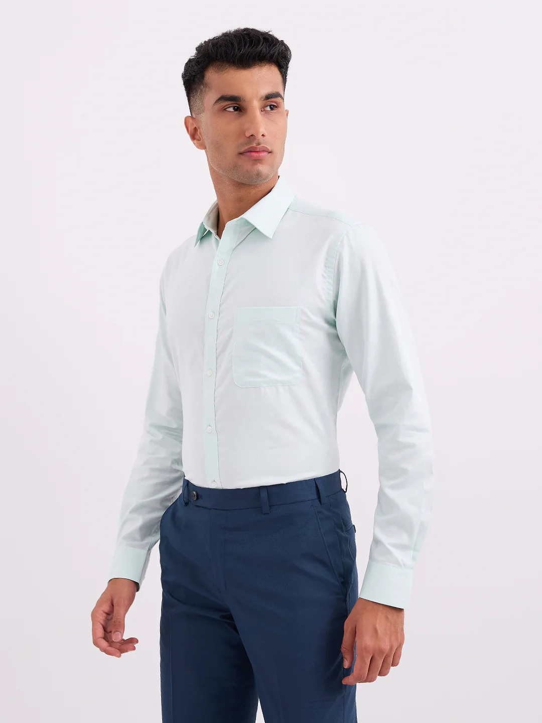 Raymond Men Blue Structure Slim Fit Cotton Full Sleeve Formal Shirt - Image 2