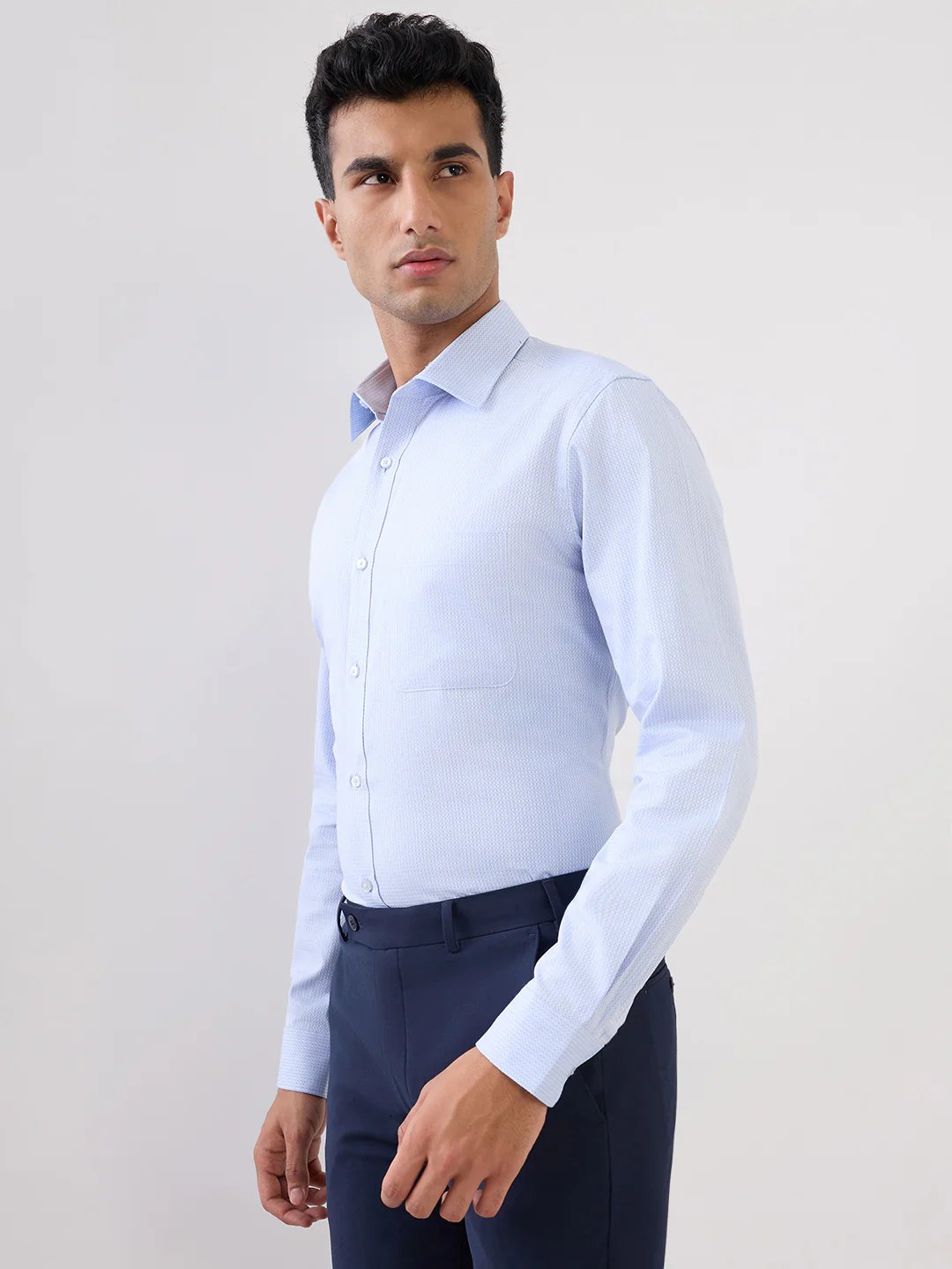 Raymond Men Blue Structure Slim Fit Cotton Full Sleeve Formal Shirt - Image 2