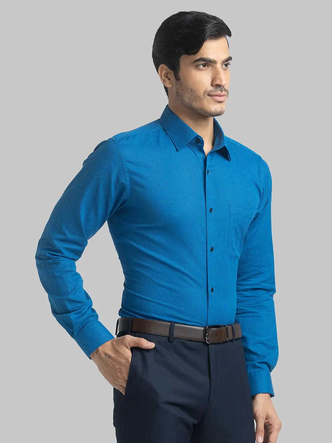 Raymond Men Blue Structure Slim Fit Cotton Full Sleeve Shirts - Image 2