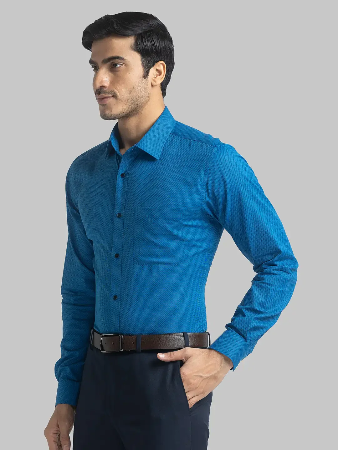 Raymond Men Blue Structure Slim Fit Cotton Full Sleeve Shirts - Image 3