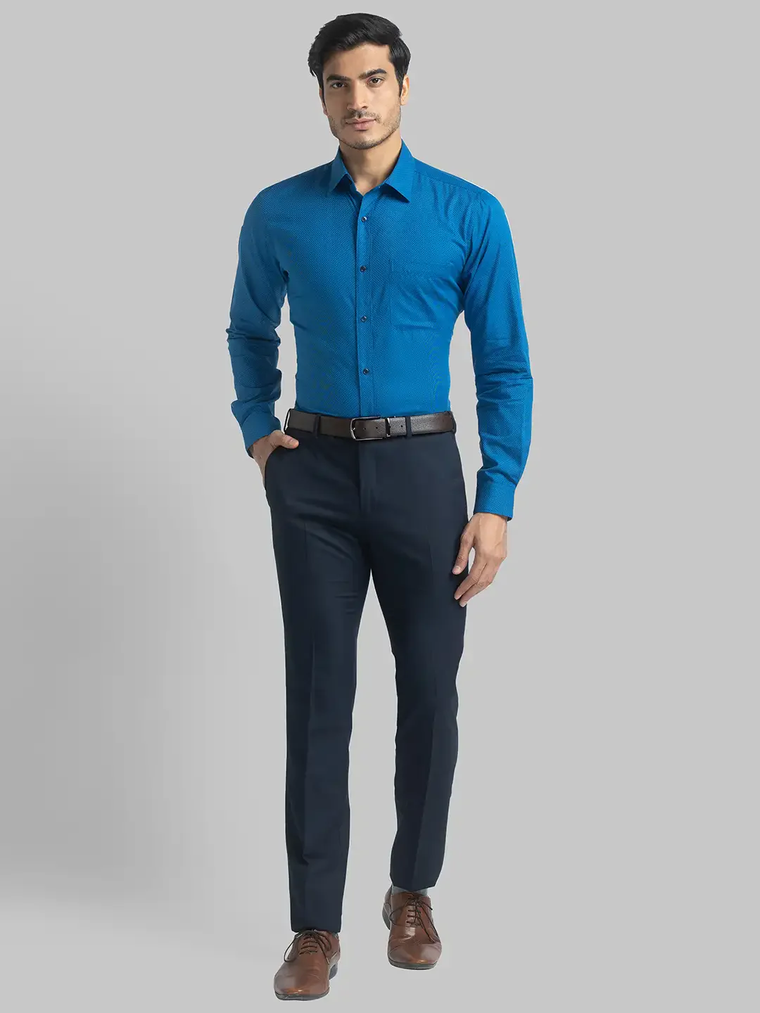 Raymond Men Blue Structure Slim Fit Cotton Full Sleeve Shirts - Image 5