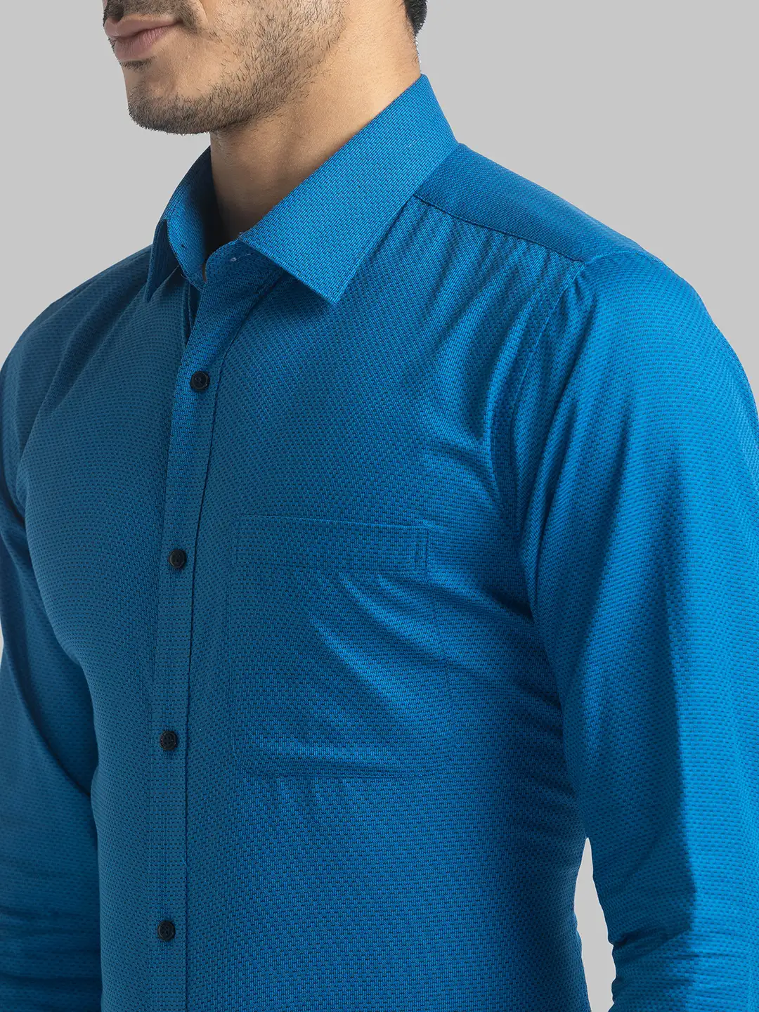 Raymond Men Blue Structure Slim Fit Cotton Full Sleeve Shirts - Image 6
