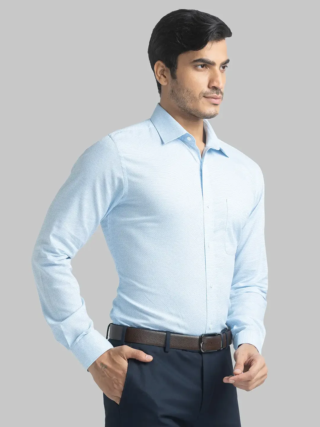 Raymond Men Blue Structure Slim Fit Cotton Full Sleeve Shirts - Image 2