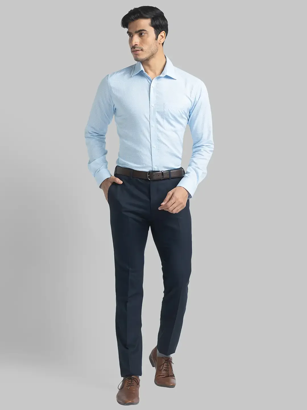 Raymond Men Blue Structure Slim Fit Cotton Full Sleeve Shirts - Image 5