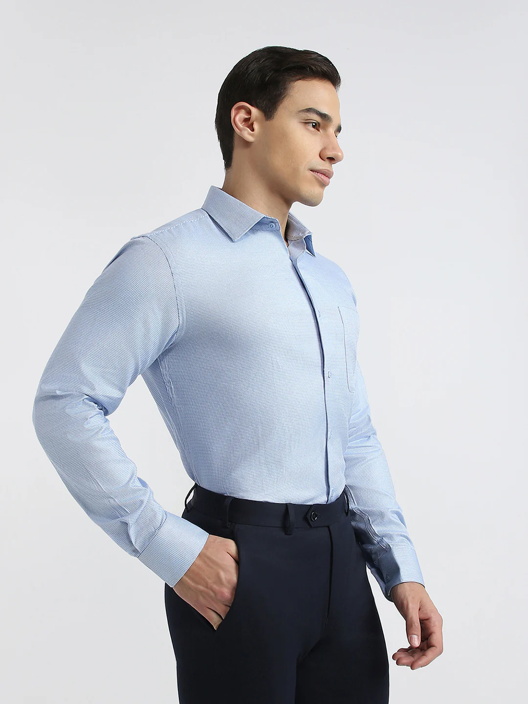 Raymond Men Blue Structure Slim Fit Cotton Shirt - Image 2