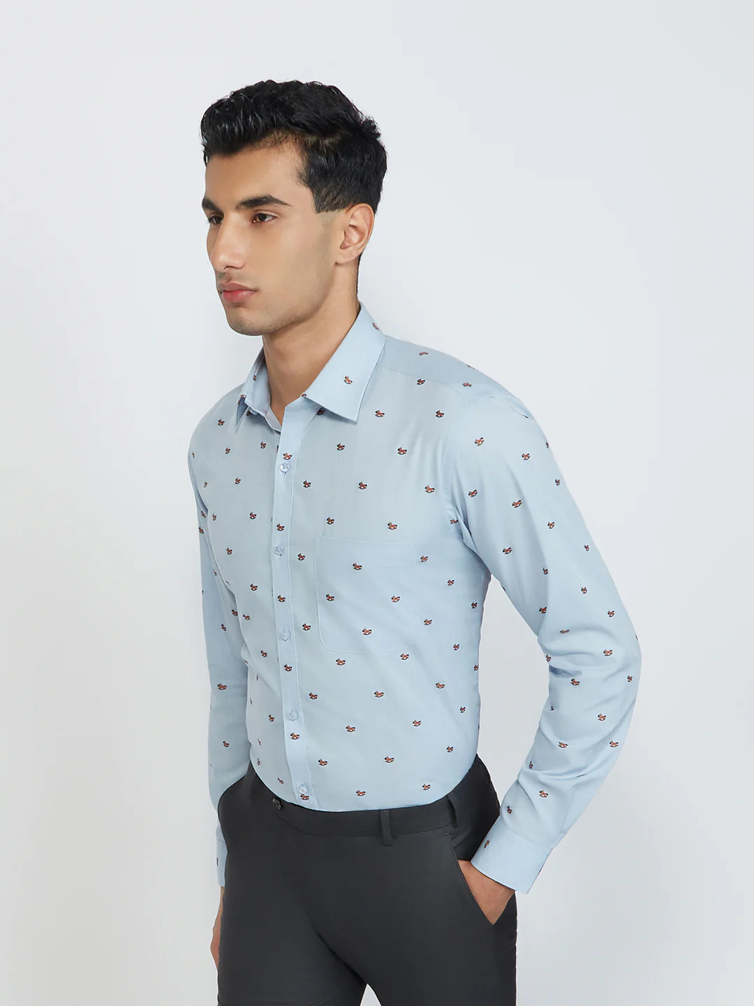 Raymond Men Blue Structure Slim Fit Cotton Shirt - Image 3