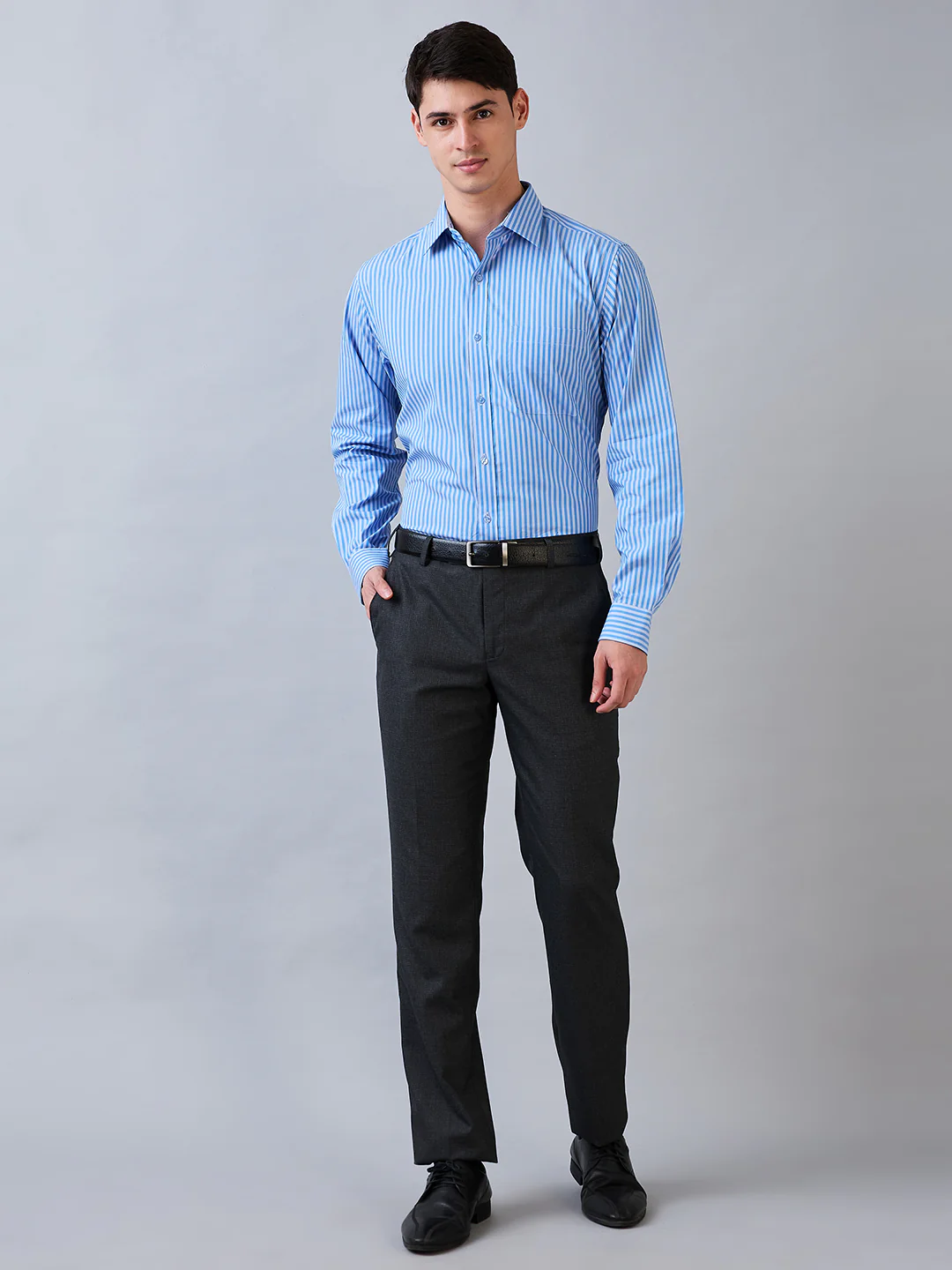 Raymond Men Blue Structure Slim Fit Cotton Shirt - Image 4