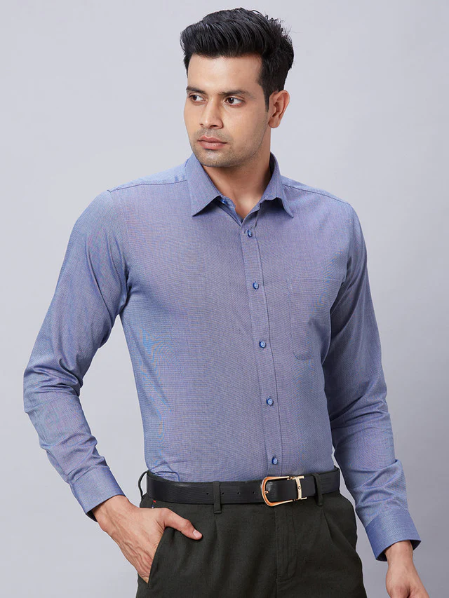 Raymond Men Blue Structure Slim Fit Cotton Shirt - Image 2