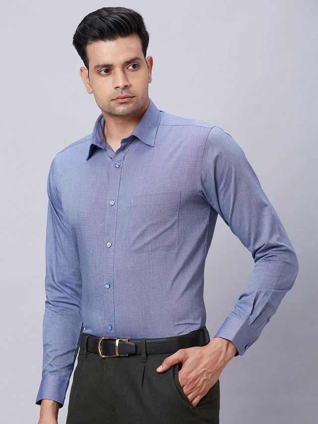 Raymond Men Blue Structure Slim Fit Cotton Shirt - Image 3