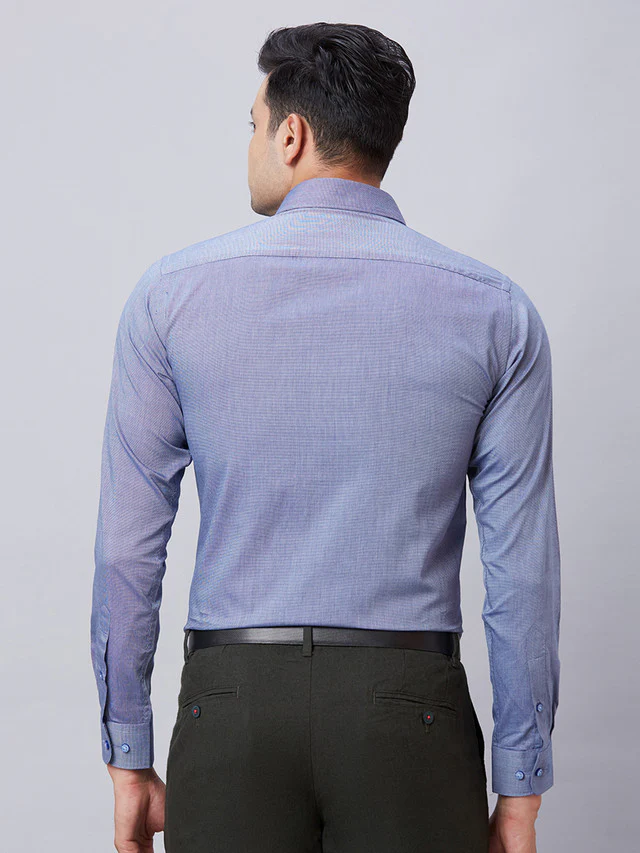 Raymond Men Blue Structure Slim Fit Cotton Shirt - Image 5