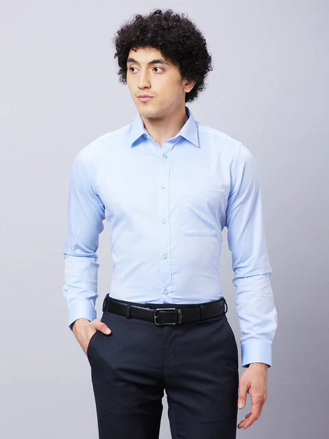 Raymond Men Blue Structure Slim Fit Cotton Shirt