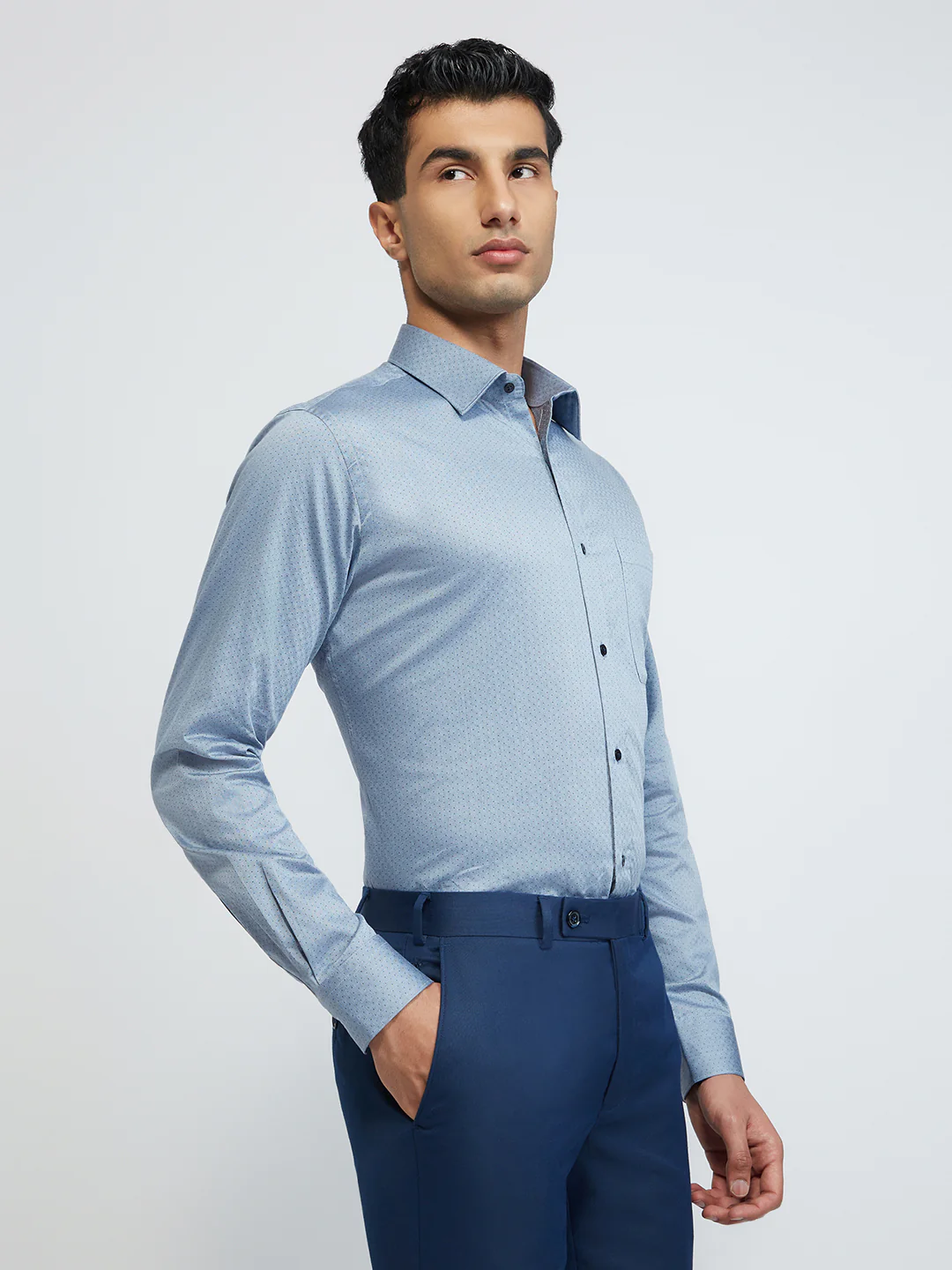 Raymond Men Blue Structure Slim Fit Cotton Shirt - Image 2