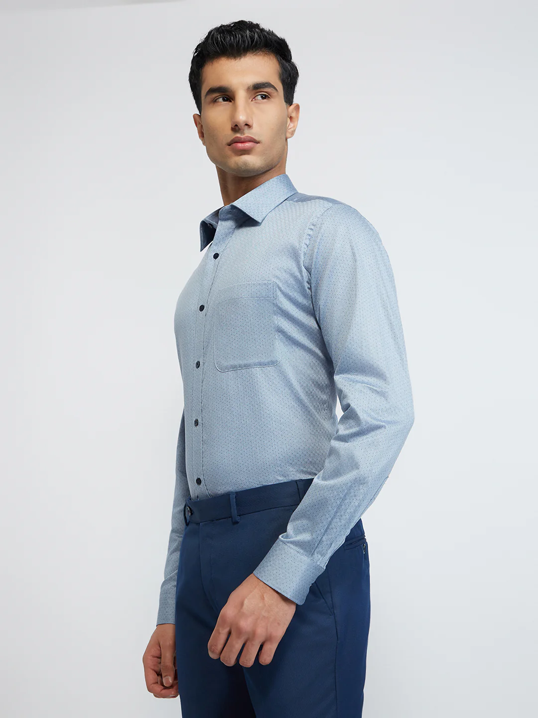 Raymond Men Blue Structure Slim Fit Cotton Shirt - Image 3