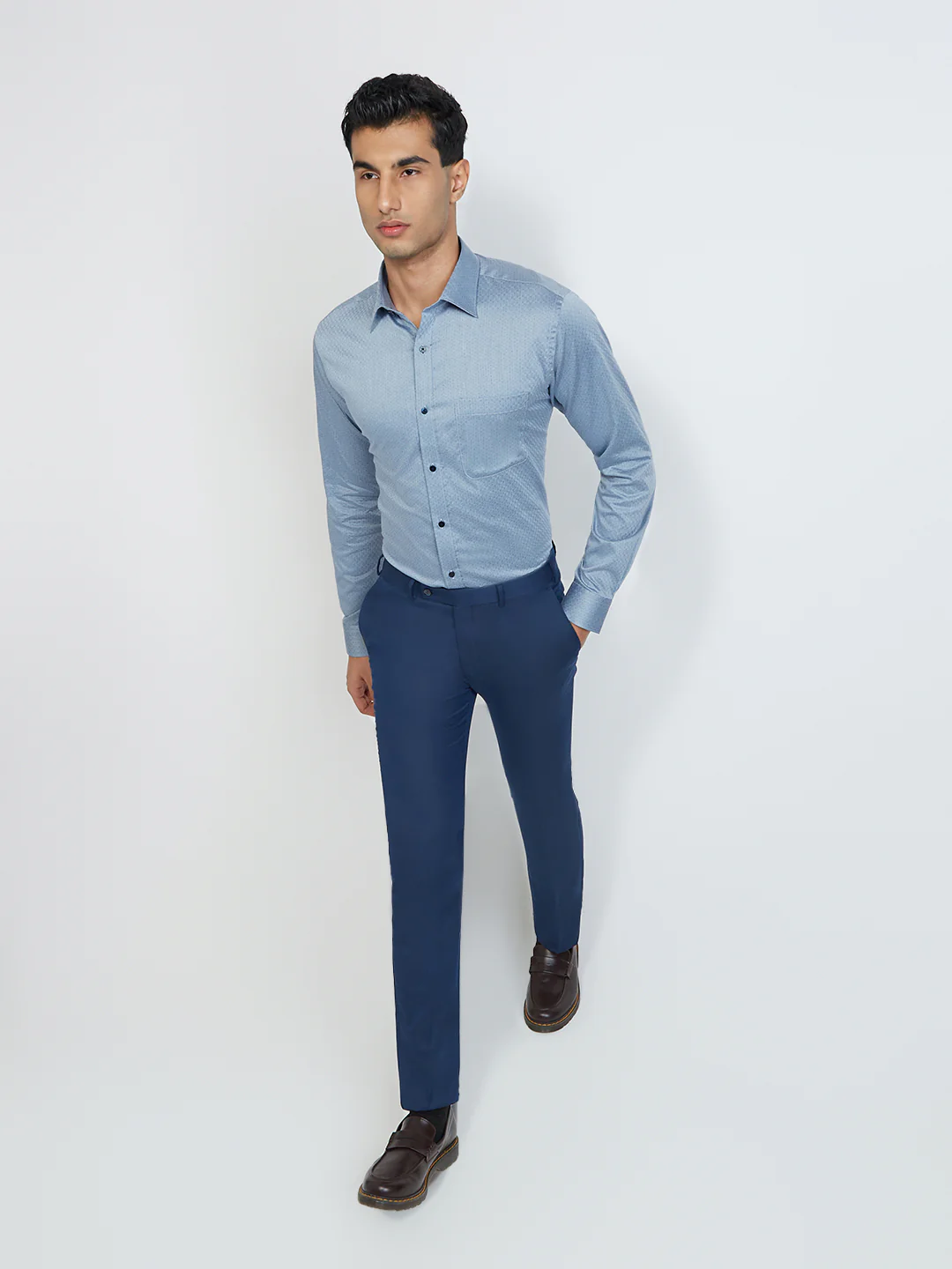 Raymond Men Blue Structure Slim Fit Cotton Shirt - Image 5