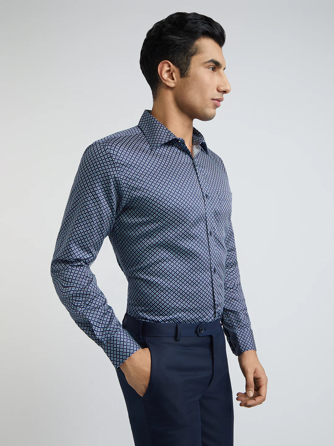 Raymond Men Blue Structure Slim Fit Cotton Shirt - Image 3