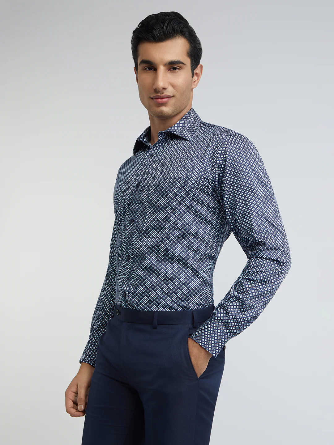 Raymond Men Blue Structure Slim Fit Cotton Shirt - Image 4