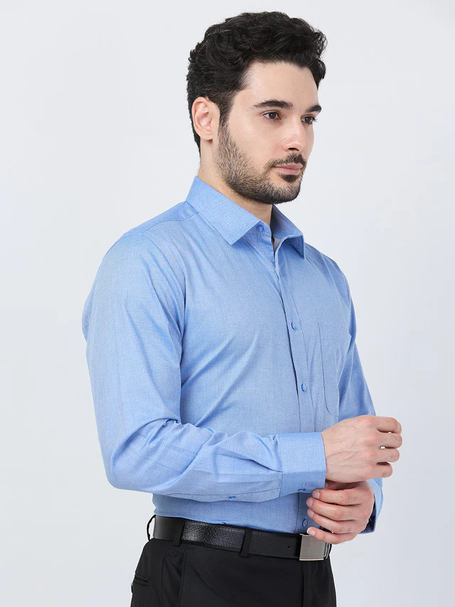 Raymond Men Blue Structure Slim Fit Cotton Shirt - Image 2