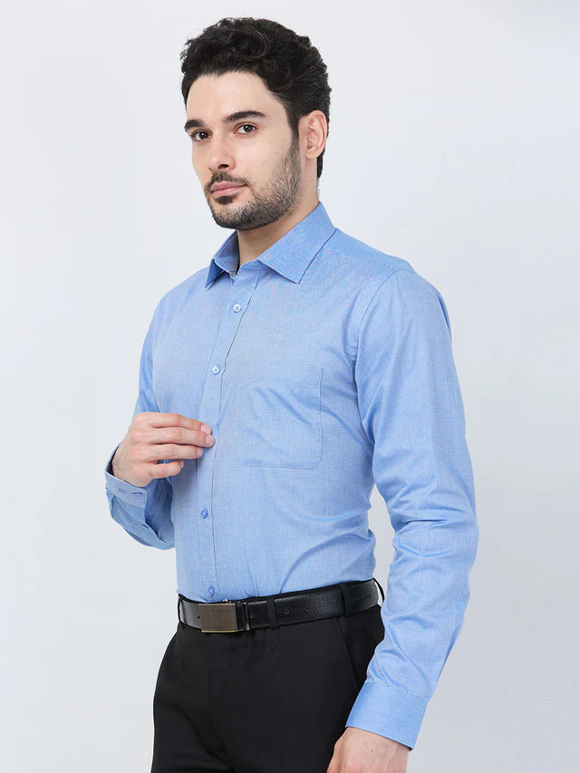 Raymond Men Blue Structure Slim Fit Cotton Shirt - Image 3