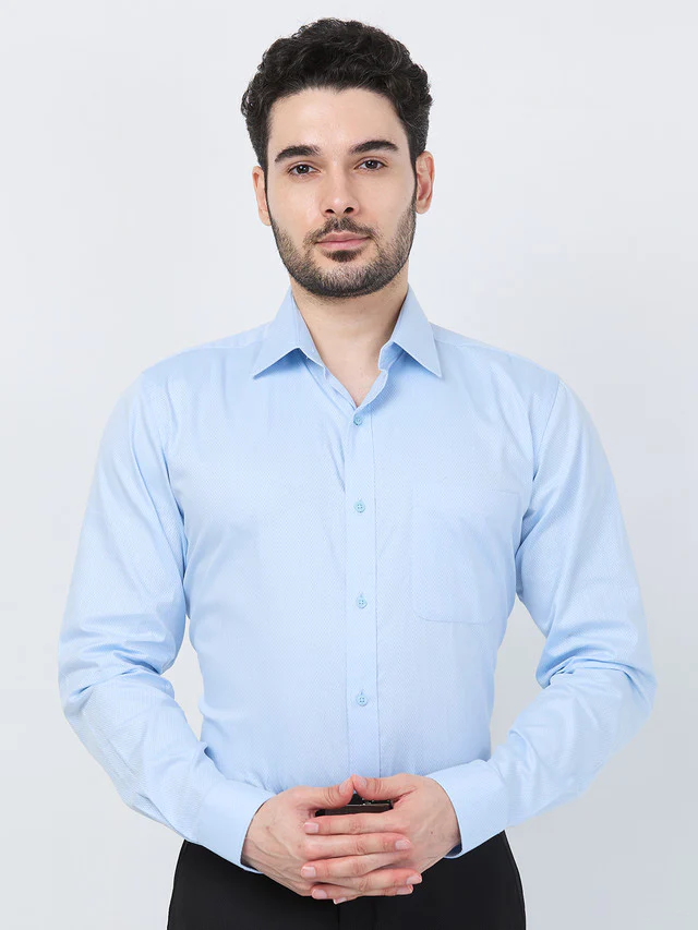 Raymond Men Blue Structure Slim Fit Cotton Shirt