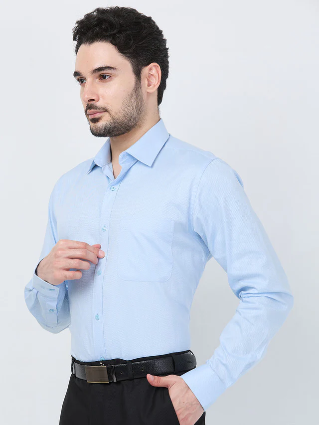 Raymond Men Blue Structure Slim Fit Cotton Shirt - Image 3