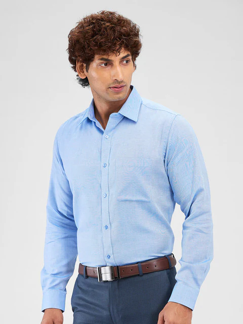 Raymond Men Blue Structure Slim Fit Cotton Shirt - Image 3