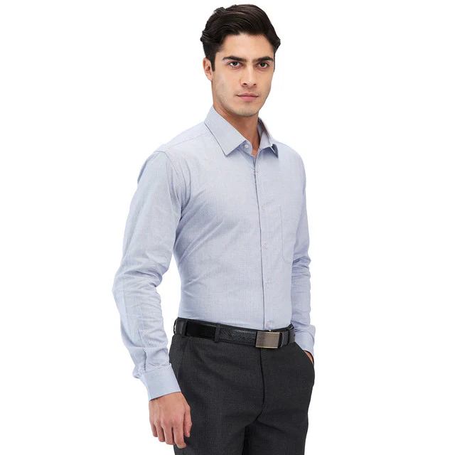 Raymond Men Blue Structure Slim Fit Cotton Shirt - Image 2