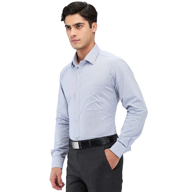 Raymond Men Blue Structure Slim Fit Cotton Shirt - Image 3