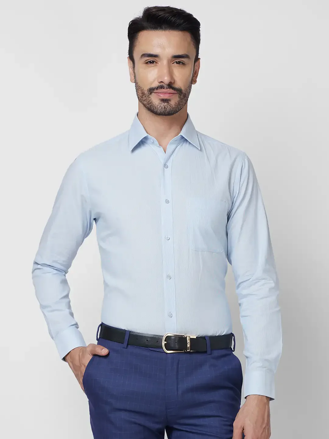 Raymond Men Blue Structure Slim Fit Cotton Shirt