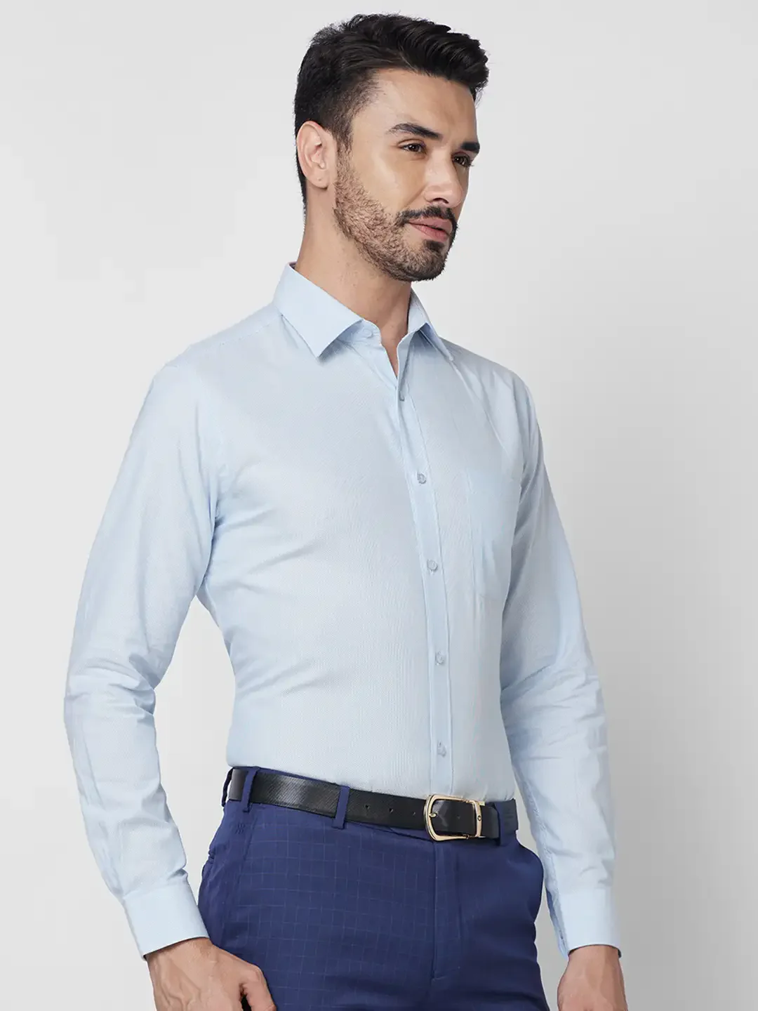 Raymond Men Blue Structure Slim Fit Cotton Shirt - Image 2