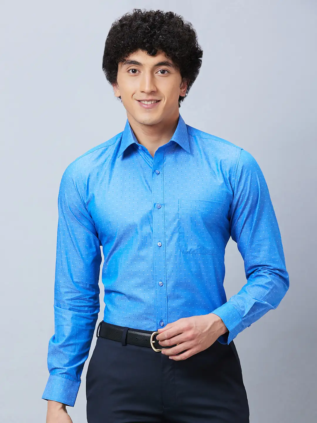 Raymond Men Blue Structure Slim Fit Cotton Shirt