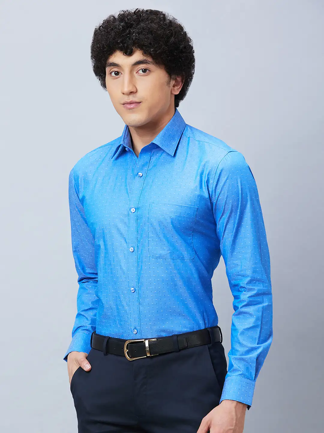 Raymond Men Blue Structure Slim Fit Cotton Shirt - Image 3