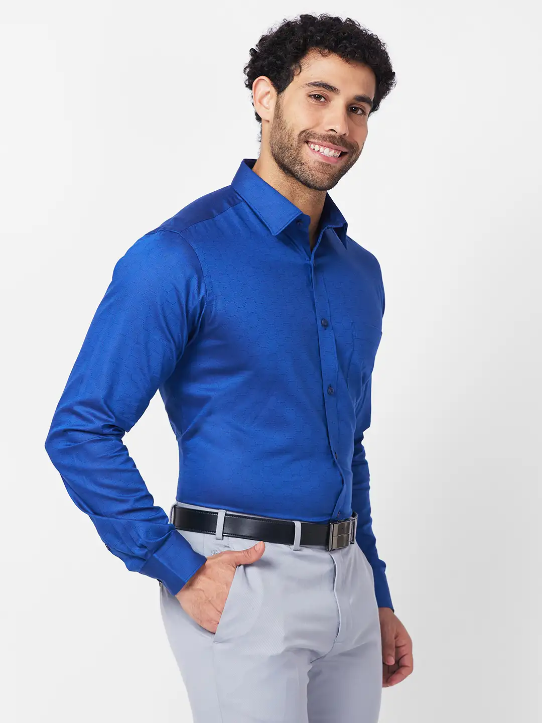 Raymond Men Blue Structure Slim Fit Cotton Shirt - Image 2